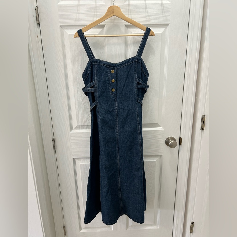 Dark Blue Denim Maxi Dress with Button Bodice